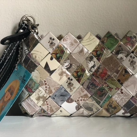 Nahui Ollin Mickey Mouse Handcrafted Woven Wristlet Clutch Bag - Picture 1 of 9
